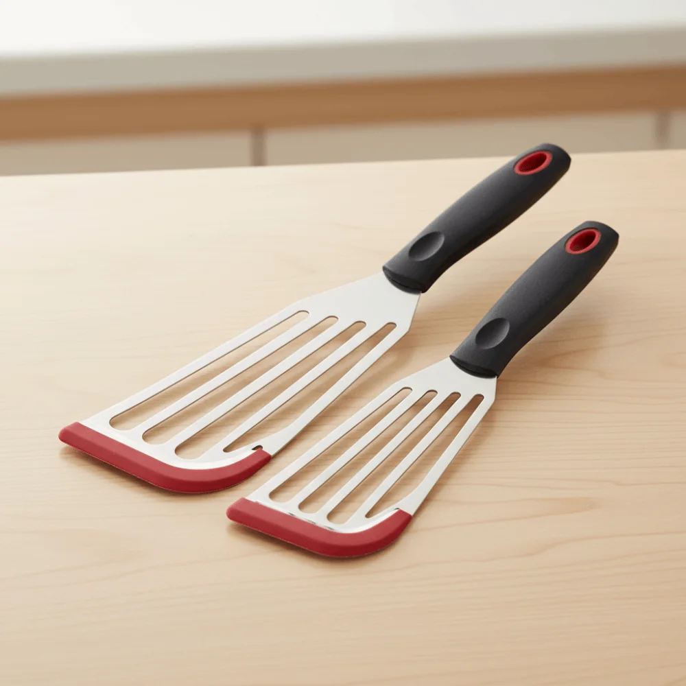 

2Pcs/Set Anti-scalding Frying Fish Spatula Silicone Edge Heat-resistant Slotted Turner Stainless Steel Fried Egg Shovel