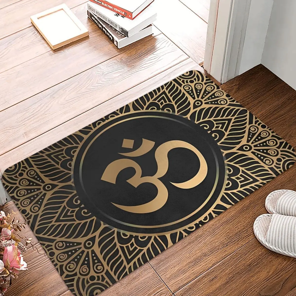 Golden Om Mandala Bath Mat Anti Slip Buddhism Aum Yoga Meditation Toilet Mat Kitchen Shower Room Floor Mat Bathroom Rug