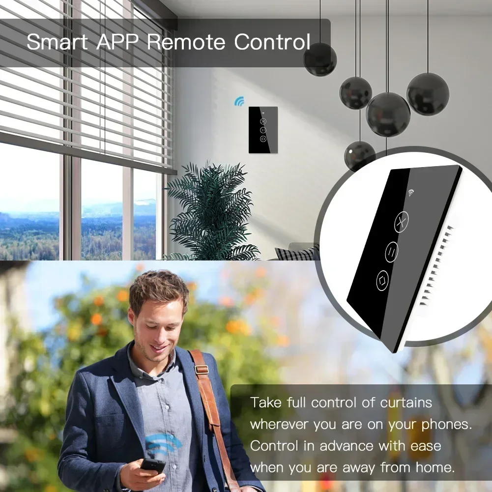 Smart Curtain Switch with US/EU WiFi & RF433: Touch Control, Tuya Smart Life App Integration, Full Remote Control, Compatible wi