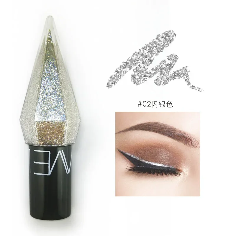 Sombra de ojos de diamante brillante, delineador de ojos plateado, resistente al agua, Color oro rosa, lentejuelas brillantes, sombra de ojos, maquillaje, Cosméticos de belleza