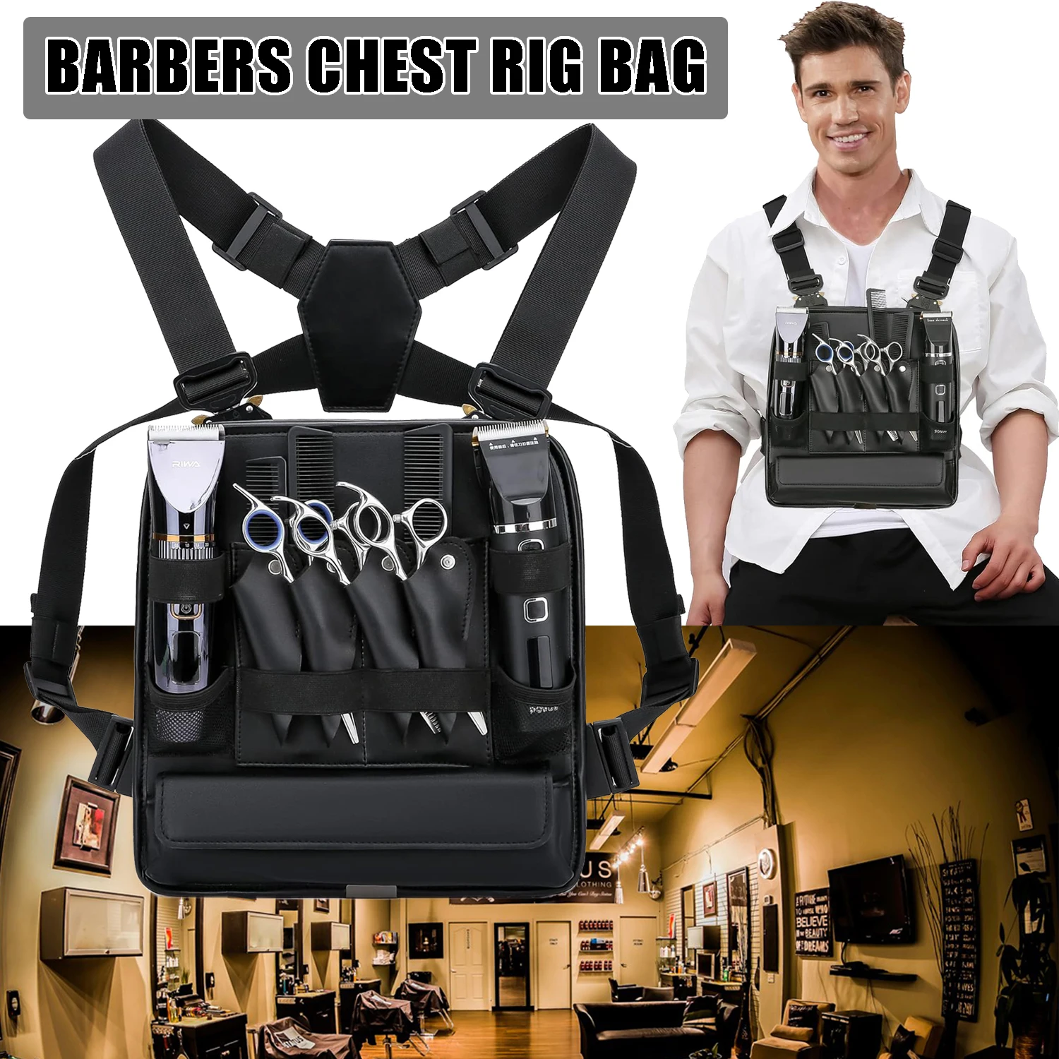 

Нагрудная сумка из искусственной кожи для парикмахеров, машинки для стрижки и принадлежностей, профессиональная парикмахерская сумка для ножниц, органайзер для парикмахерских принадлежностей