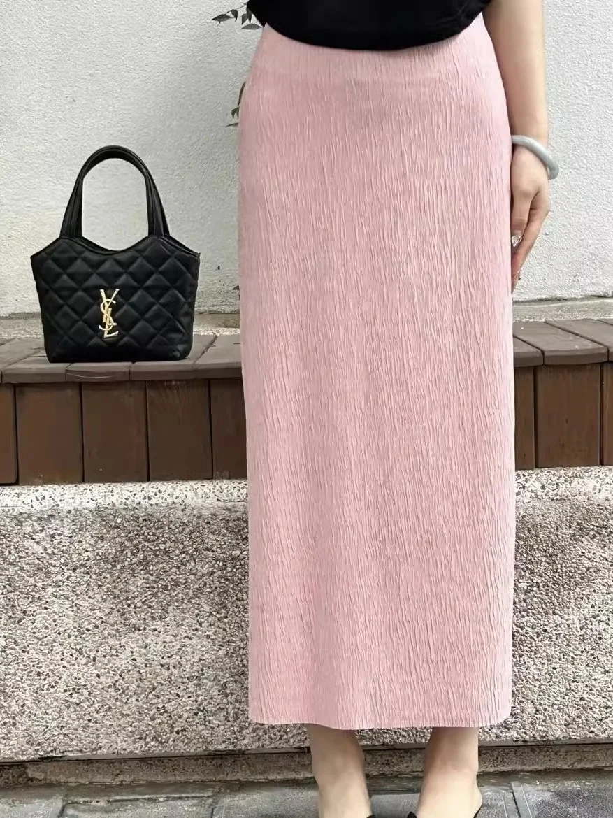 Extra großer Eisseiden-Feeling-Midirock mit asymmetrischem Saum für Damen, Sommer, locker bedeckend, fett, MM, lässiger Rock mit geradem Bein