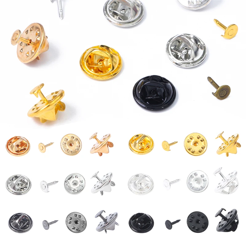 30Sets/lot Squeeze Badge Holder Butterfly Clasp Pin Back Brooch Clutch Care Cap Nail Tie Back Stoppers Rhodium Jewelry Findings