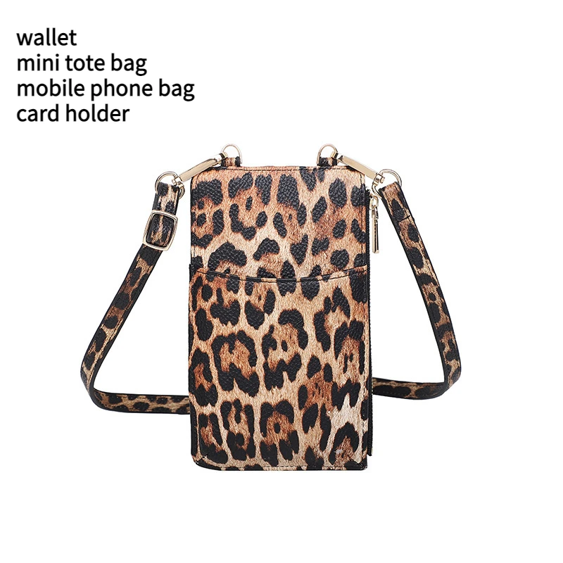 New Wallet Mini Vertical Tote Bag Crossbody Shoulder Phone Bag Card Holder Women\'s Versatile Leopard Print Bag Small Square Bag