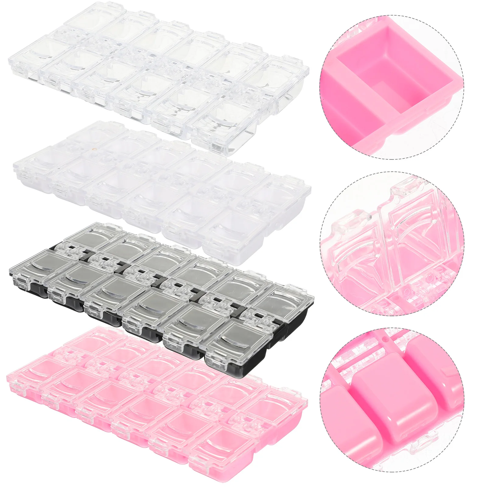 

4pcs Organizer 12 Compartments Removable Lid Supplies Holder For Glitter Rhinestones Display Box Salon Student Home Use Clear