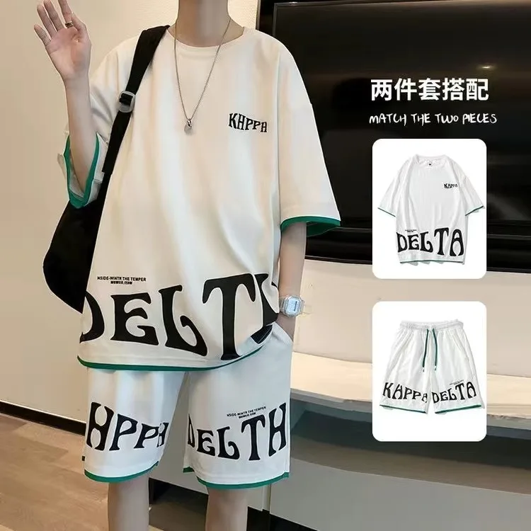 Men's Casual 2-Piece Sportswear Set Streetwear Fashion Tracksuit T-shirts and Shorts Camping Clothes Beach Pant Youth New - view 4