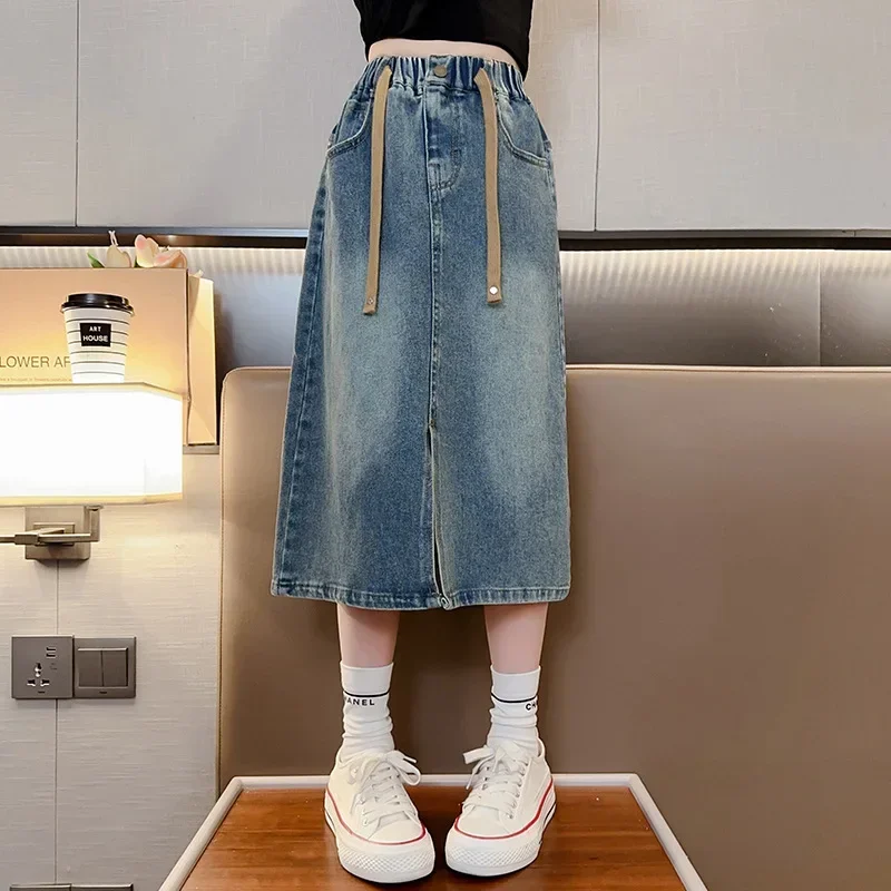 

Kids Denim Skirt for Girls Spring Summer New Children's Fashion Slit Long Skirts Tide Teenage Girls Clothes 5 6 8 10 12 13 Years