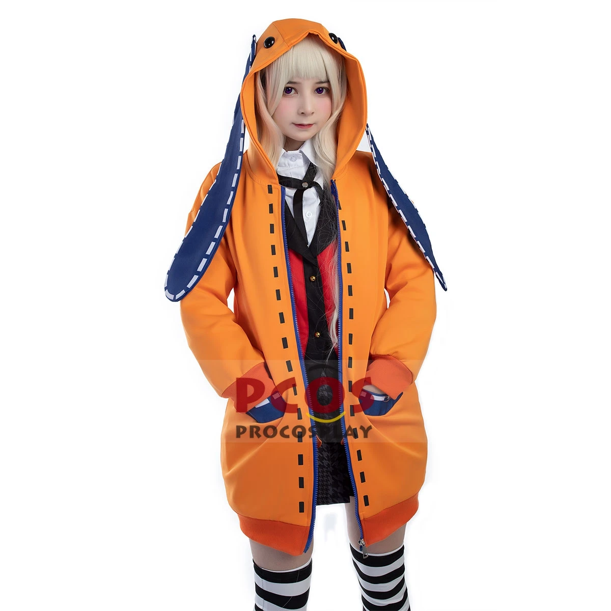 Disfraz de Anime Kakegurui Runa Yomozuki para niñas, abrigo largo Kawaii con calcetines a rayas, mp005893