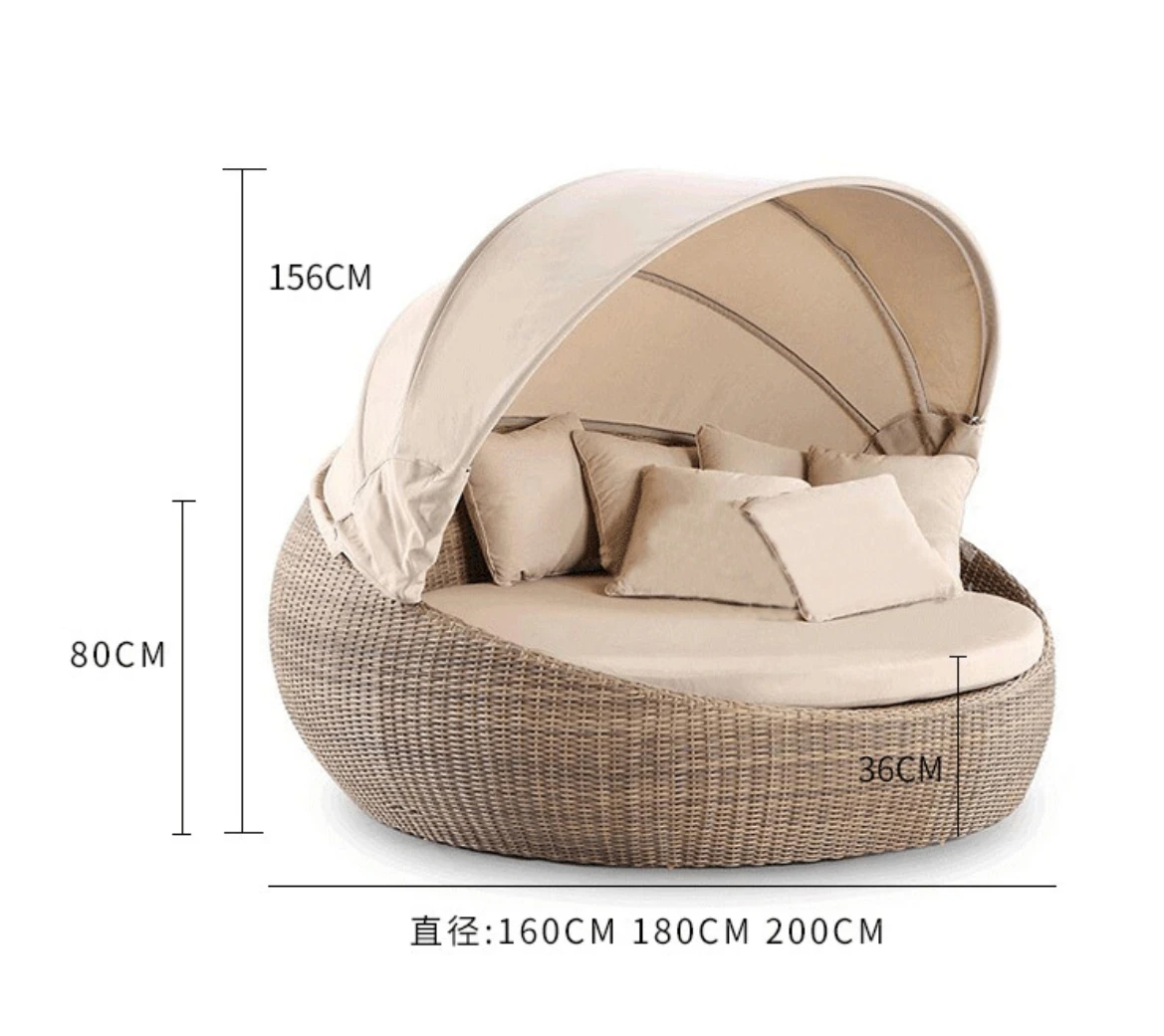 حار بيع الروطان Sunbed جولة للماء كرسي الشاطئ حديقة Daybed في الهواء الطلق الروطان Daybed #6