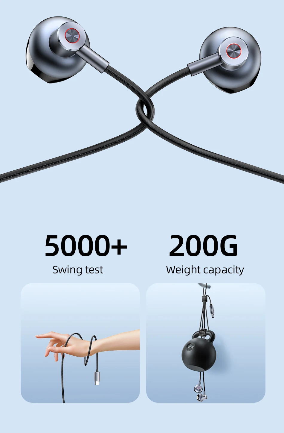 Rocoren USB Typ C Wired Kopfhörer In Ear Mit Mikrofon Stereo Ohrhörer Sport In-line Steuerung Für Xiaomi Samsung Wired Headset – Detail 19