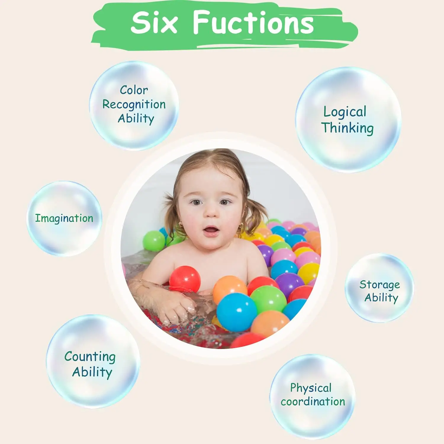 Ball Pit 50 Balls Phthalate Free Crush Proof Plastic - 7 Bright Colors in Reusable Play Toys for Kids with Storage Bag