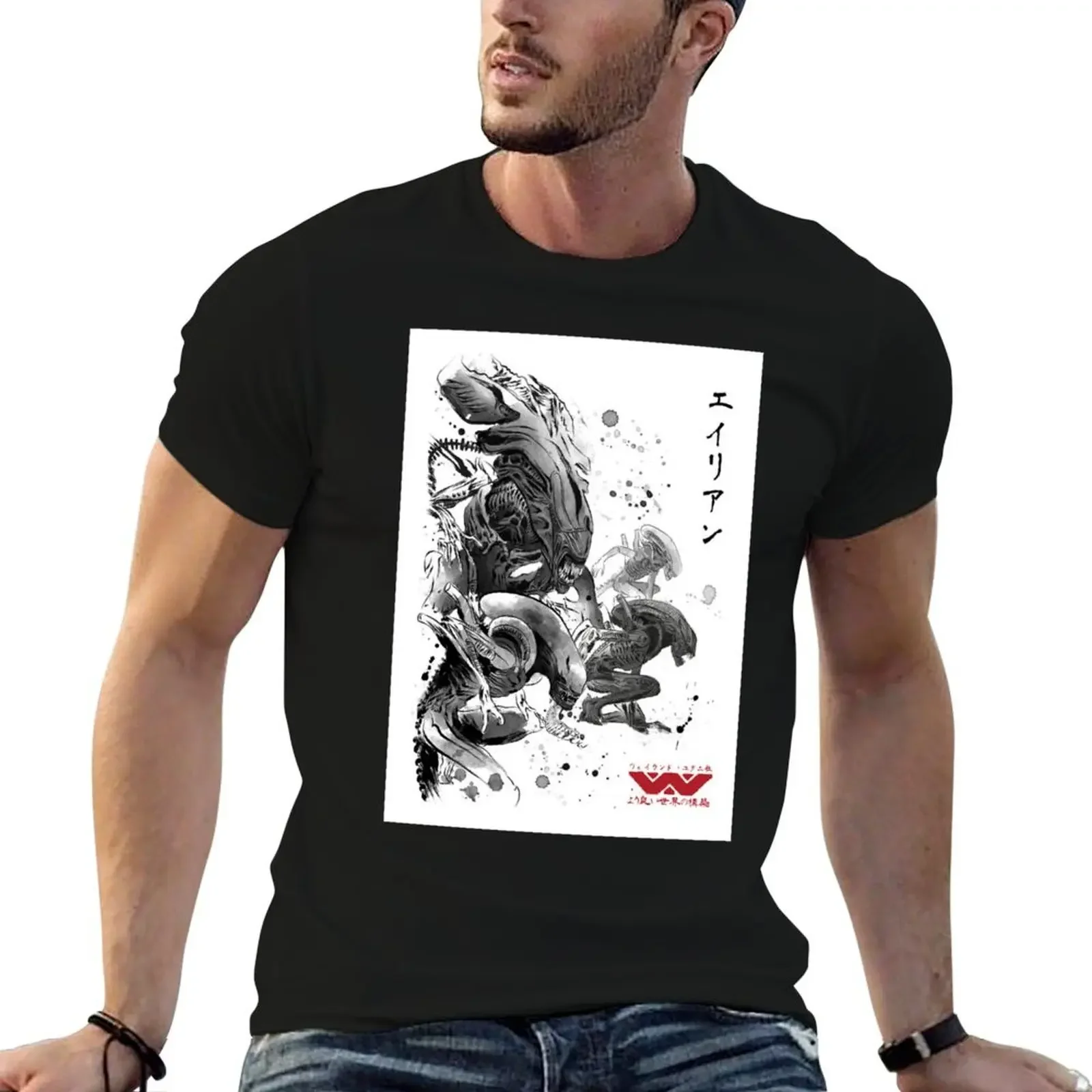 Xenomorphs Invasion sumi-e T-Shirt graphic t shirts baggy shirts vintage t shirts oversized graphic tee mens cotton t