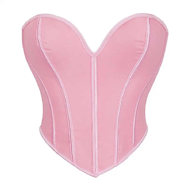 Corsetto bianco Crop Top Plus Size donna Bustier Overbust Lingerie Sexy Body Shaper Torso corto corsetto gilet senza maniche nero rosa