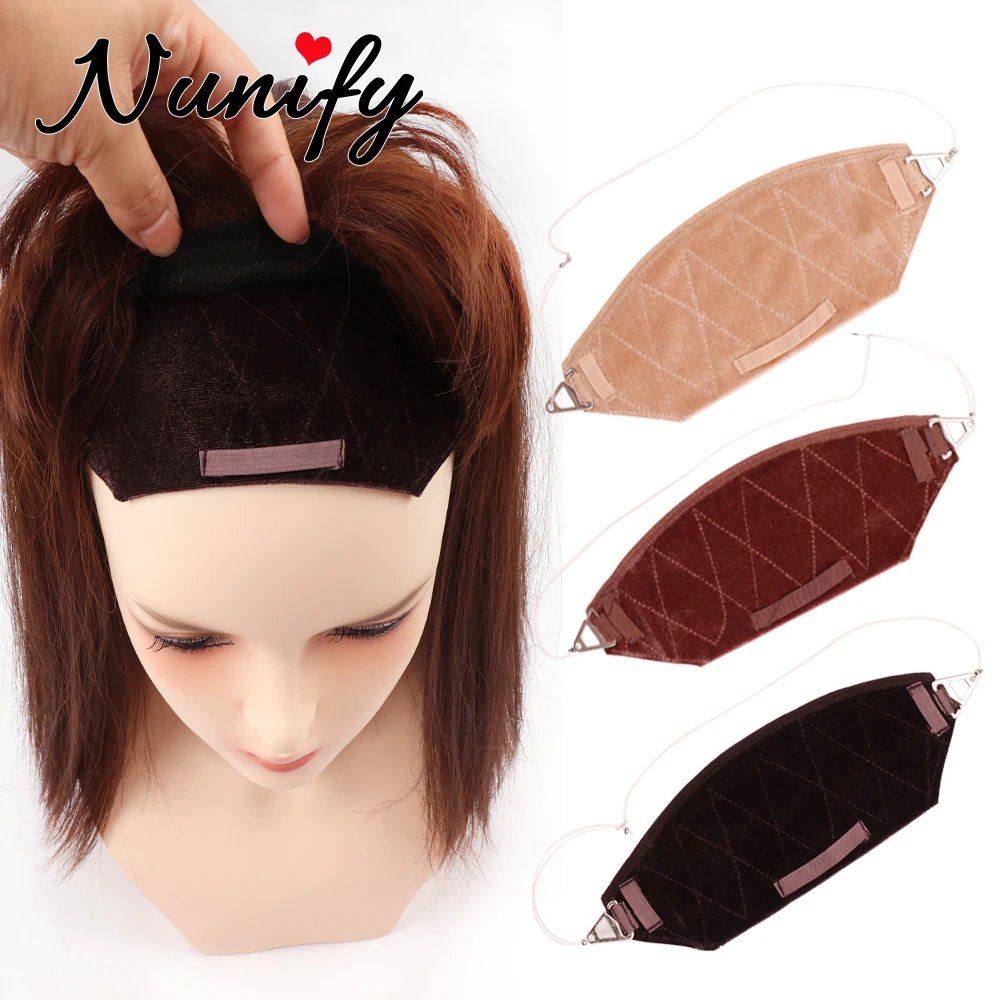 Nunify Velvet Wig Grip Band with Adjustable Fishwire - Non-Slip Headband for Glueless Wigs, Hair Toppers Black Coffee Beige Brow