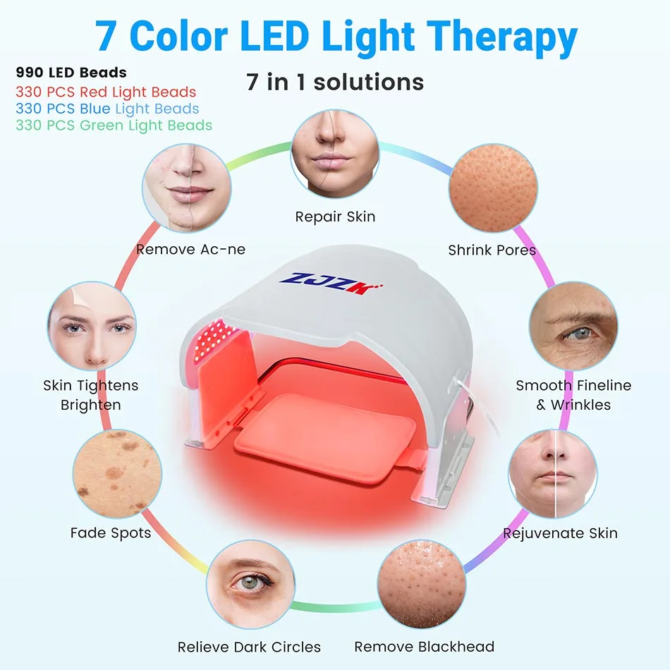 Silicone LED Face Mask Photon Beauty Instrument for Removal Wrinkles Anti-Aging Improving Skin Elasticity 7 Colors 990 LED Chips