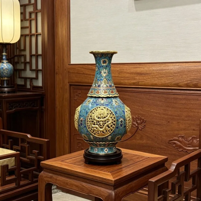 14-Inch dragon pattern rotating bottle, copper tire filigree enamel living room furnishings