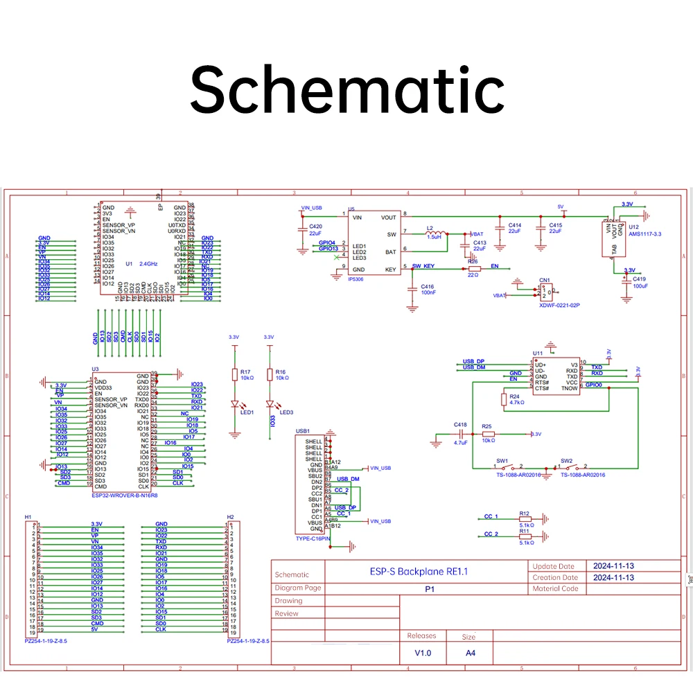 ESP32 WIFI Entwicklungsboard 2.4G mit Batterieschnittstelle, integriertem ESP32-S Modul, externer IPEX-Antenne und Typ-C-Schnittstelle – Detail 6