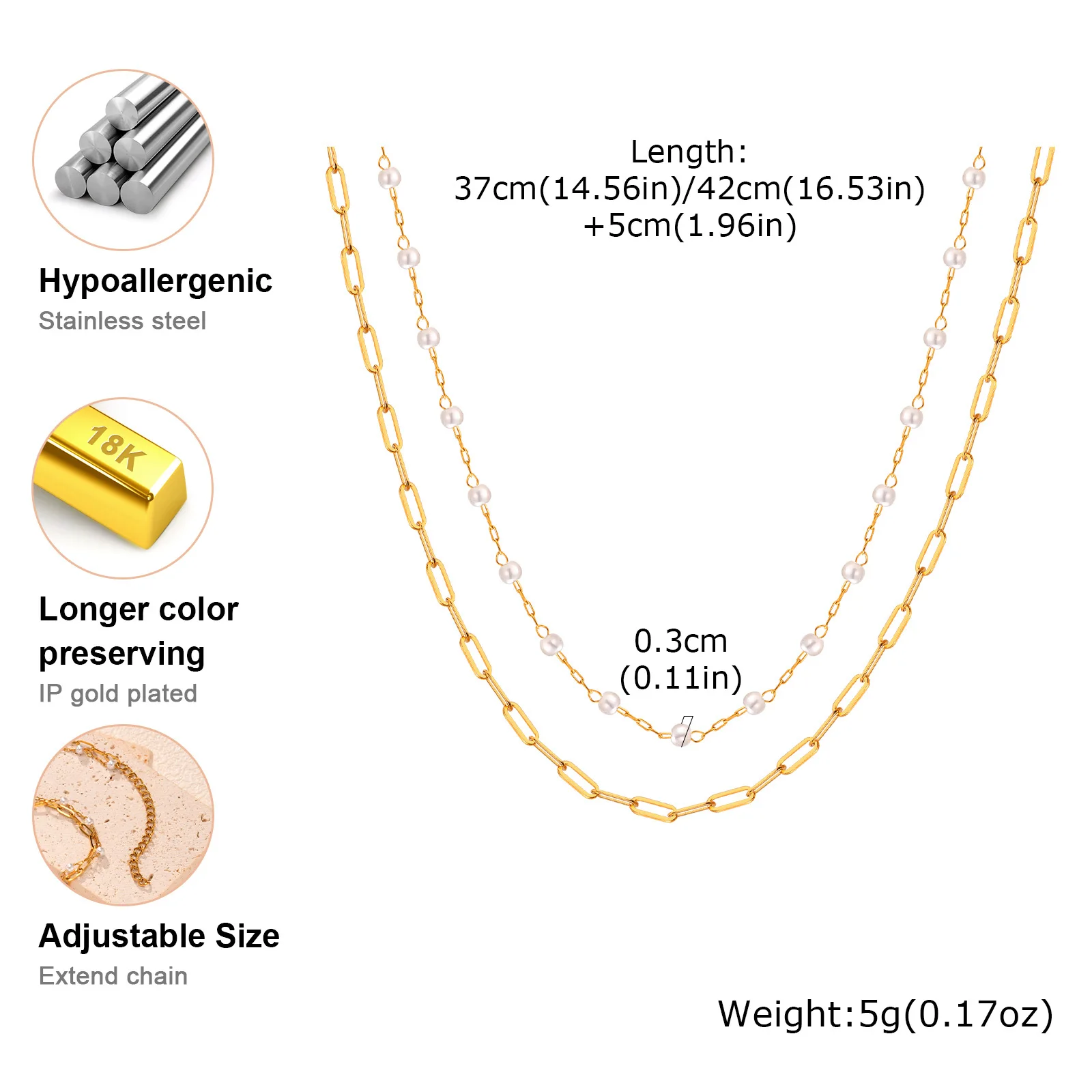 Immagine 3: Collana impilabile Statement per donna, collana girocollo con graffetta e catena di perle, gioielli a strati durevoli ipoallergenici