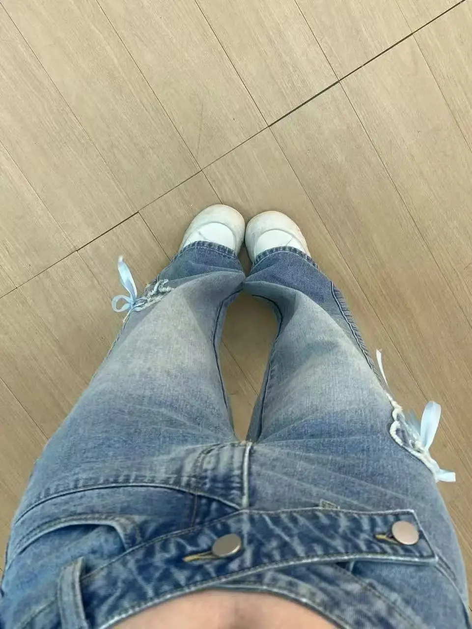 Pantalones vaqueros con lazo bordado azul Vintage para mujer Y2k Harajuku japonés 2000s pantalones vaqueros de vendaje de gran tamaño pantalones vaqueros holgados ropa de basura