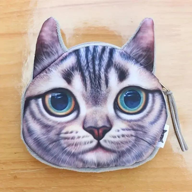 Cute Cartoon 3D Cat Plush Coin Purse, Animal Cat Coin Bag Minature Children\'s Purse Snack Toy Storage Bag