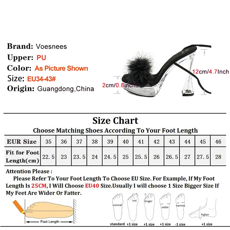 Summer New Women Fur Sandals Ankle Lace-up Party High Heels 12CM Crystal Transparent Models Shoes Large Ladies Square Toe Heels