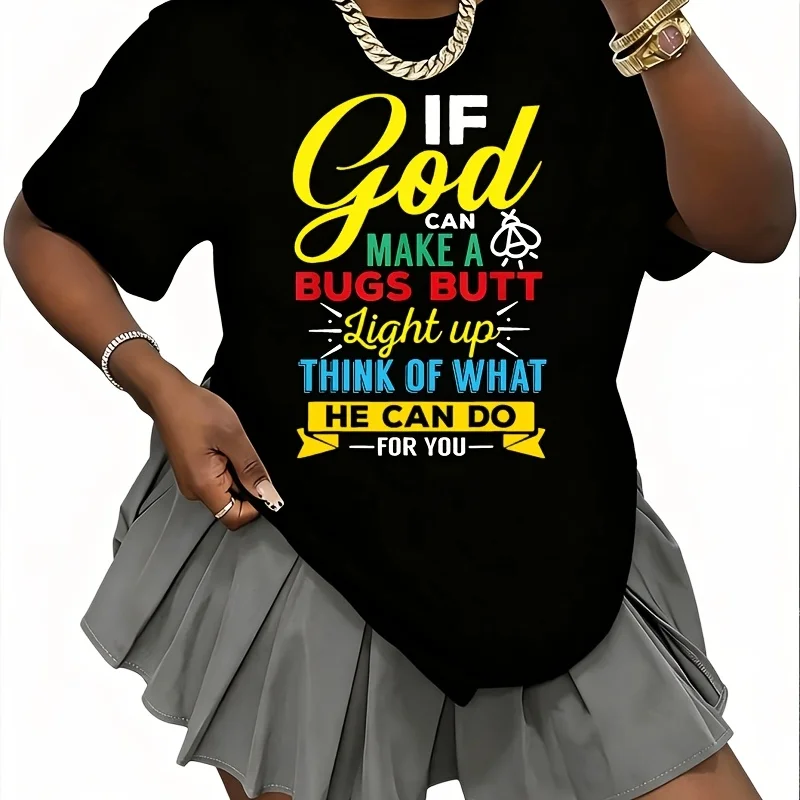 If God Can Create a Bug That Illuminates, Imagine What He Can Achieve for You Women's T-Shirt 100% Cotton Fun Print Short Sleeve Top Casual Round Neck Tee S-5Xl