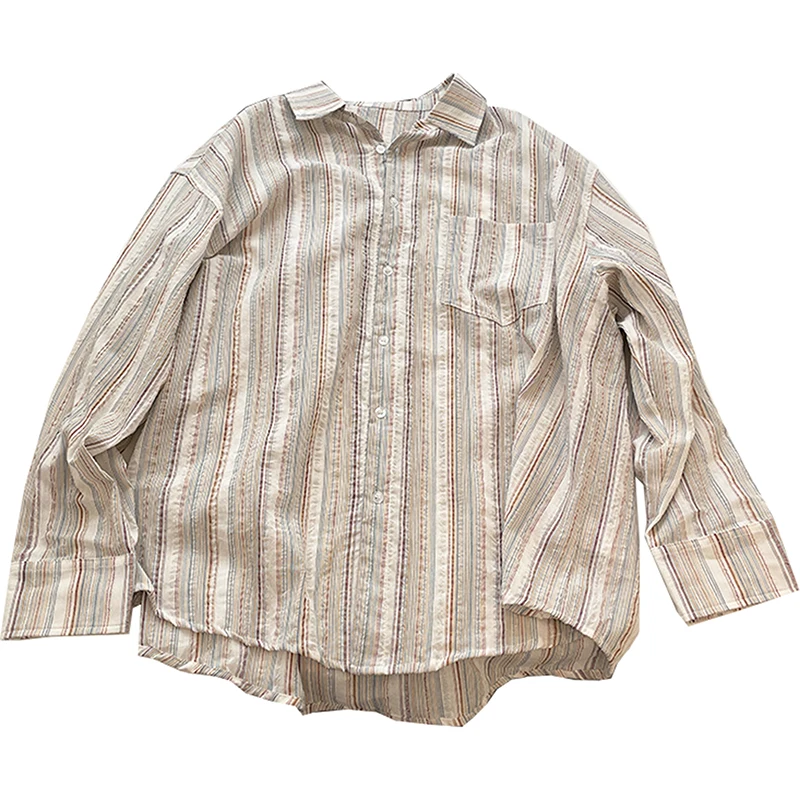 Casaco Casual Feminino Plus Size 300 Pou com Listras Verticais, Estilo Solto e Longo para a Temporada de Outono