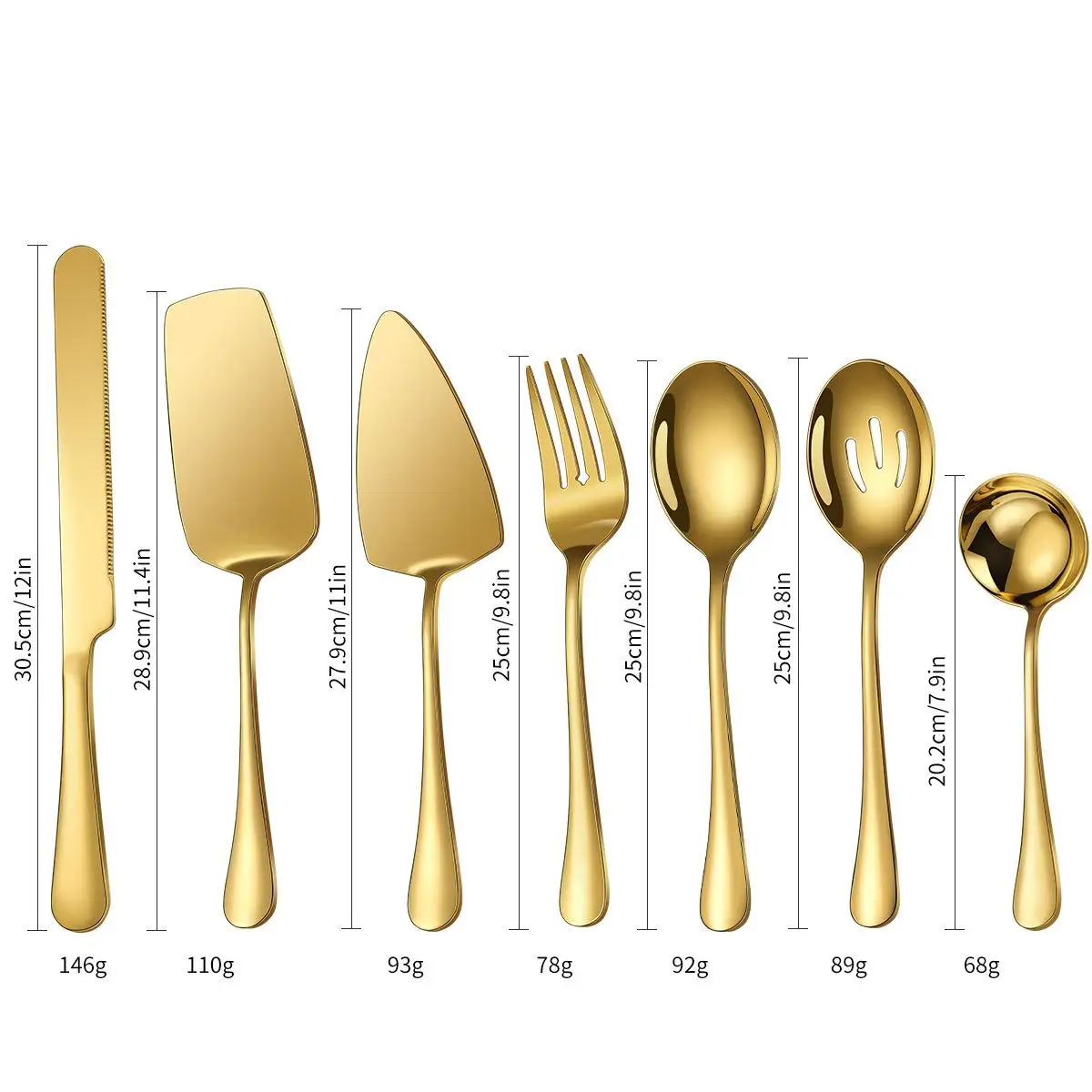 Stainless Steel 12 Inch Knife Fork and Spoon Serving Cutlery Cake Spatula Hotel Supplies Gold Silver Public Spoon 7 Piece Set