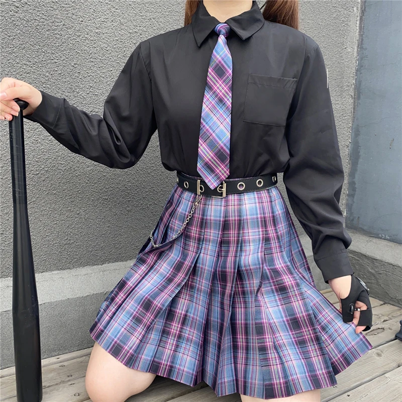 

Gaming Girl JK Uniform Plaid Skirt Full Set Summer Original Black Long Sleeve Shirt Women's Style Autumn Season Fashion Set