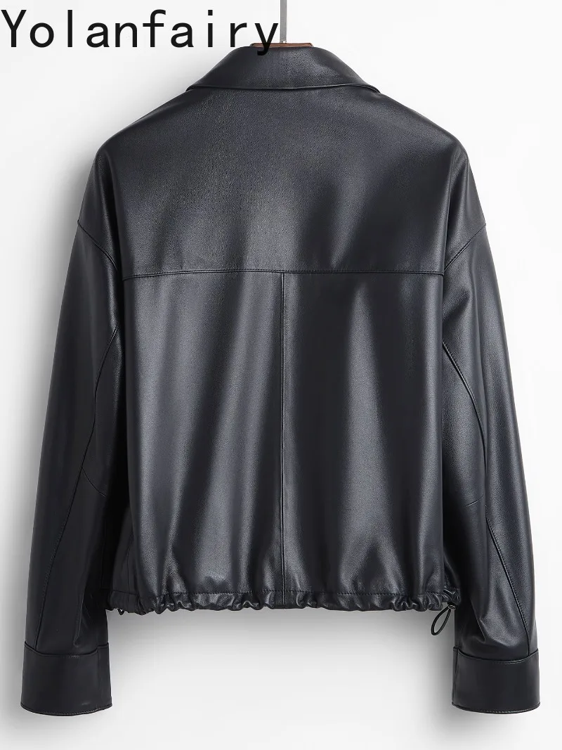 YOLANFAIRY 2026 Spring Autumn Real Sheepskin Coat Woman Hot Style High-end 100% Genuine Leather Jacket Women Short Coats Black