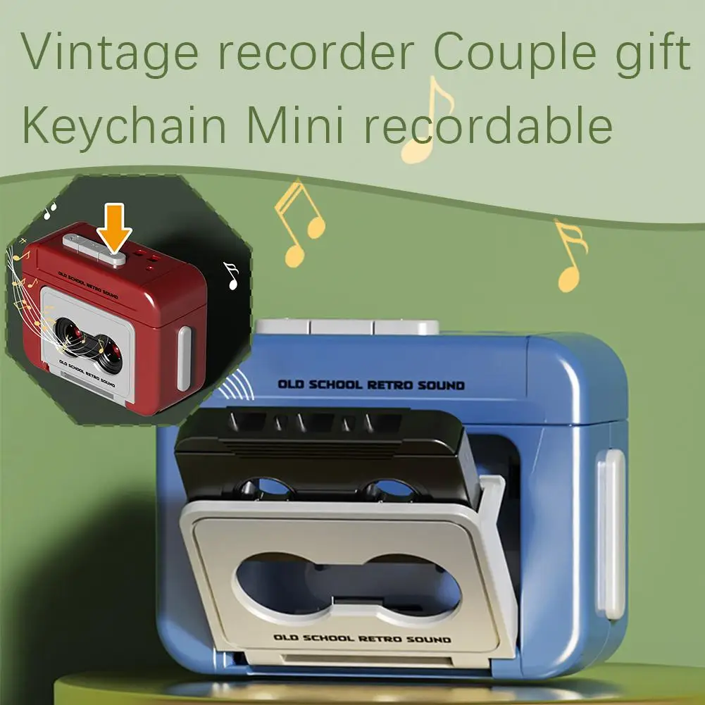 Vintage Tape Recorder Couple Gift Keychain Mini Recordable Recorder And Cassette Gifts Mini Fun Red Couple Blue Retro Class P8O9