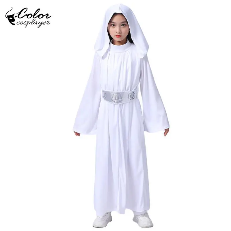 

Child Planet Wars Cosplay Costume Leia Robe Outfits Halloween Party Dress Up Stage Performances Suits Kid Novelty Clothes