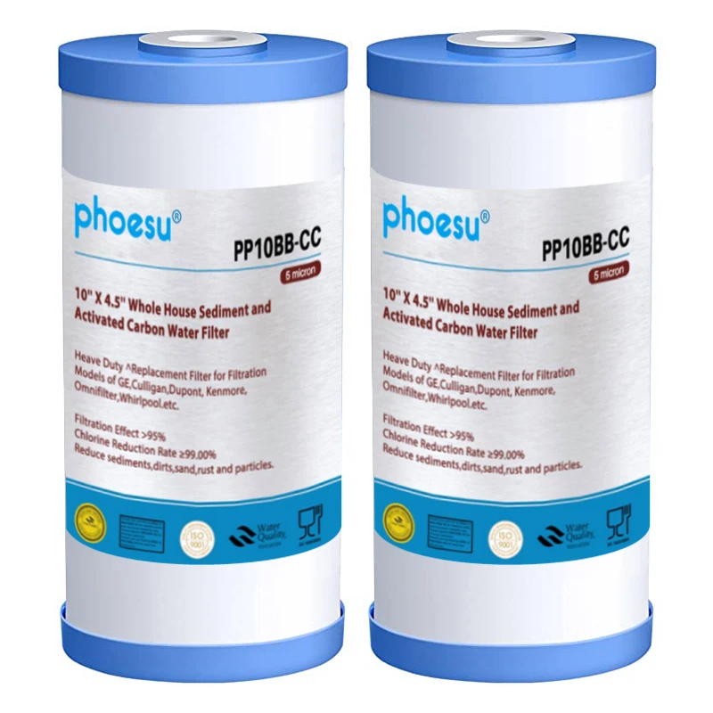 

5 Micron 10" x 4.5" Whole House Sediment and Carbon Water Filter Replacement Cartridge for GE FXHTC, Water filter 2Pack