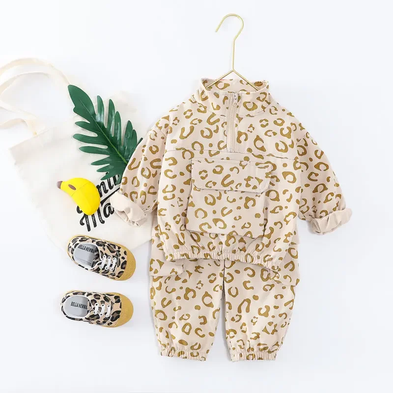 Boys Kids Clothing Girl Hooded Casual Clothes 2022 Fashion Patchwork Leopard Kids Boys Coat Pants 2pcs/Set Children Tracksuit