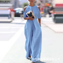 2024 Women's Summer Rompers Jumpsuit Sexy Cold Shoulder Half Sleeve Wide Leg Jumpsuit for Women Off The Shoulder Casual Rompers