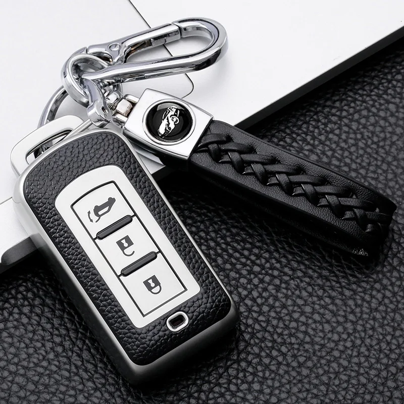 TPU+Leather Car Key Case Cover For Mitsubishi Outlander ASX LANCER Pajero Sport Eclipse Cross Key Cover Shell Fob Accessories