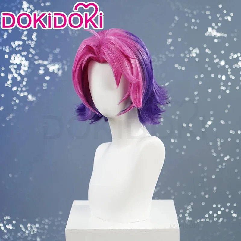 

В НАЛИЧИИ Игра DokiDoki Мужчины Короткие Волосы Фиолетовый Градиент Окрашивание Бесплатный Парик Кепка Kaynn Косплей