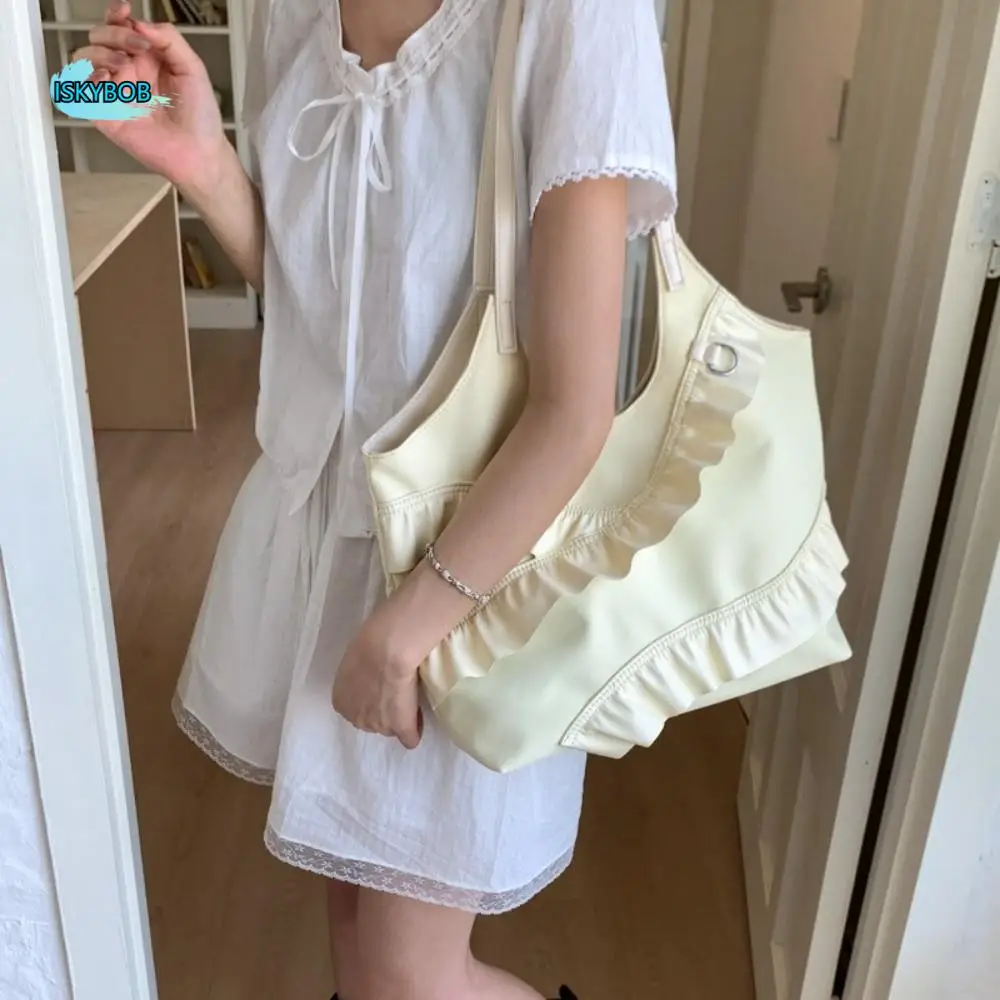 

Trendy Korean Frill Shoulder Bag Pu Leather Large Capacity Ruffle Tote Bag Sweet Stylish Women's Handbag Girls