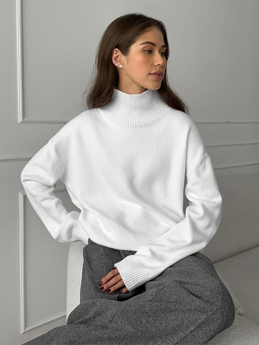 Maglione a collo alto da donna oversize inverno vintage lavorato a maglia maglione rosso pullover donna morbido maglione caldo grigio per le donne 2024