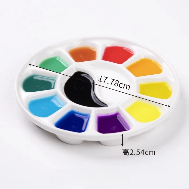 Ceramic Palette Round Multi-grid Pigment Tray Easy To Clean White Porcelain Artist Gouache/watercolor Painting Art Supplies
