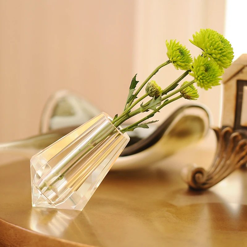 Creative Glass Crystal Small Vase Home Living Room Dining Table Decoration Flower Arrangement Mini Transparent Water Bottle, 1Pc