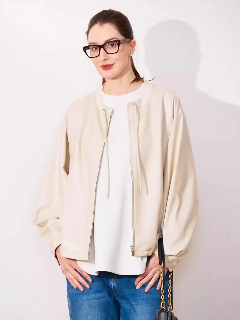 

Куртка из протеиновой кожи больших размеров, весенняя, повседневная, свободного кроя, с длинными рукавами, на молнии, в двух цветах