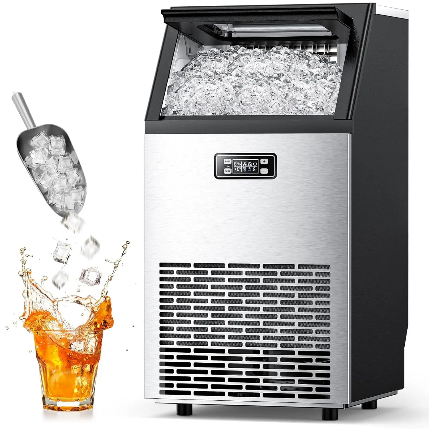 

Commercial Ice Maker Machine, 100lbs/24H 45 Cube Ice/Cycle Stainless Steel Under Counter ice Machine with 33lbs Ice Storage Capa