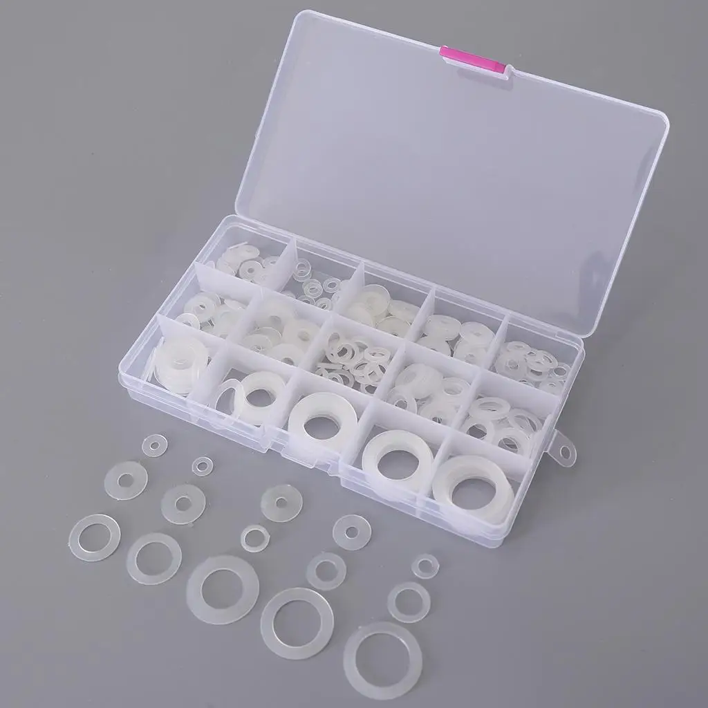 [250PCS] White Nylon Washer O Ring Assortment Hydraulic Plumbing Gasket Seal Set