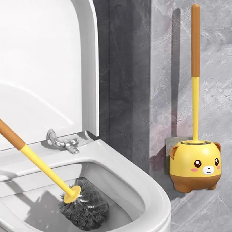 Toilet Bowl Brush And Holder Cute Bear Design Small Toilet Brush Holder Set Flexible Toilet Brushes Toilet Bowl Cleaners Brush