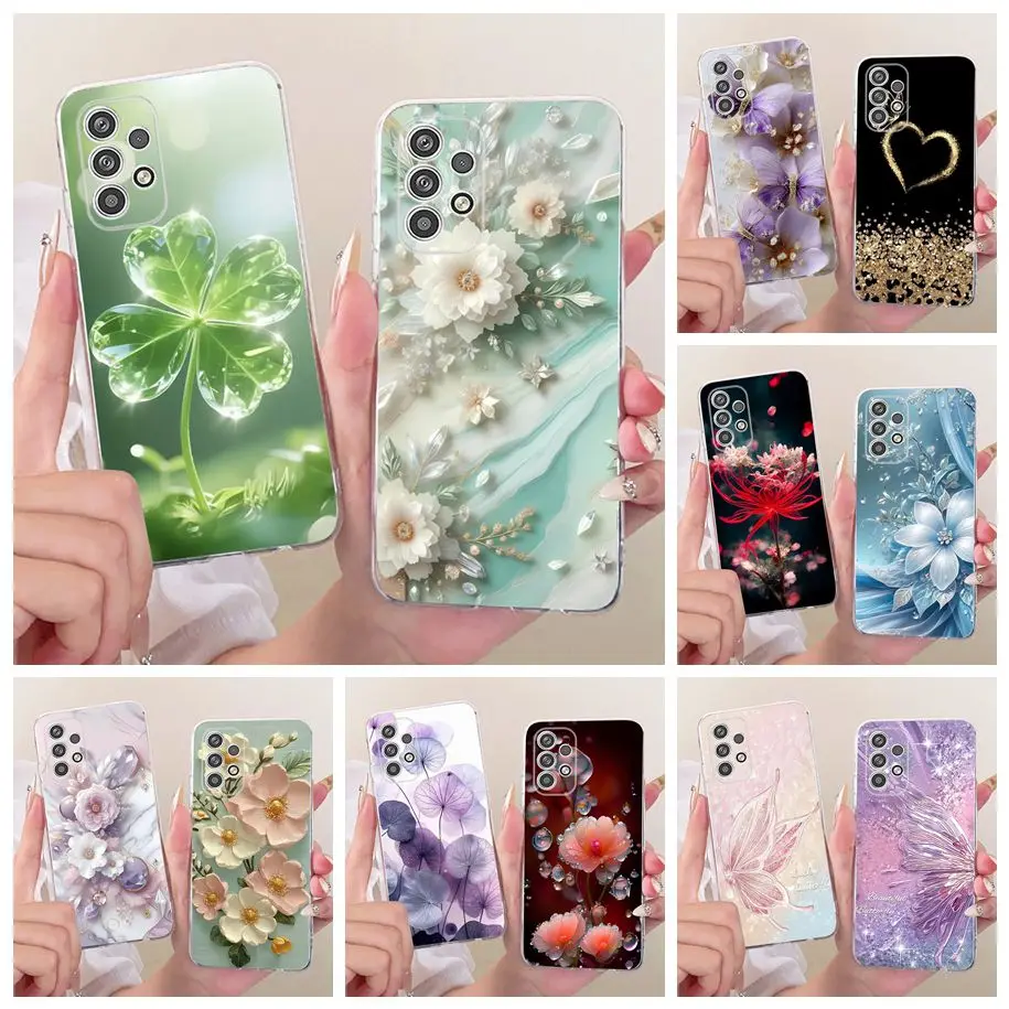 Case For Samsung Galaxy A53 A33 A73 A23 5G Clear Back Cover Popular Flower Butterfly Soft Silicone Cases For Samsung A 23 Bumper