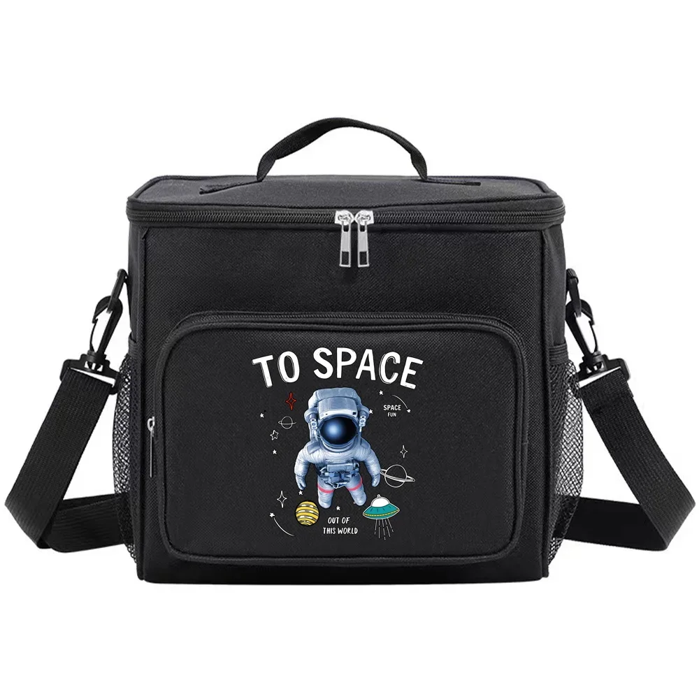 Lunch Box Thermal Handbag Cooler Organizer Case Waterproof Outdoor Travel Shoulder Lunch Bag for Men and Women Astronaut Pattern