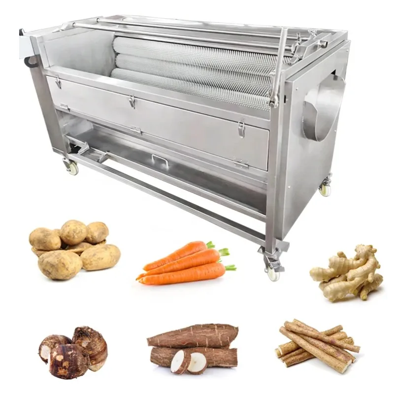 Commercial Fruit Vegetable Cleaner Machine Potato Ginger Carrot Onion Seafood Roller Brush Cleaning Washing Peeling Machine