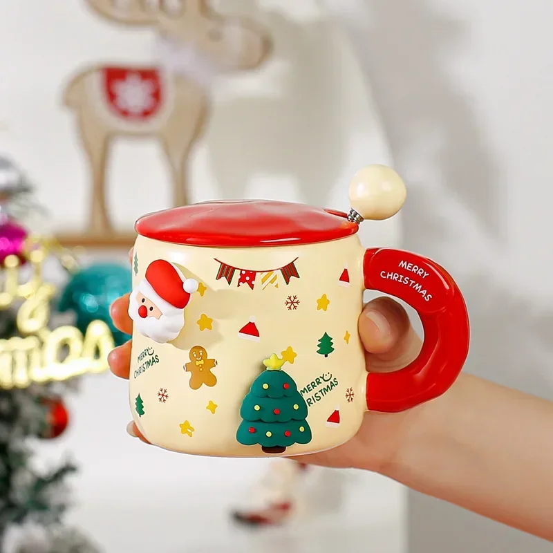 Christmas themed ceramic mug coffee cup water cup breakfast milk cup Home kitchen drinking Cup body magnet adsorption doll