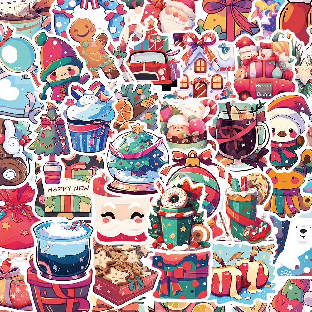 10/30/50PCS Christmas Christmas Claus Decoration Stickers Decals Waterproof DIY Stationery Diary Laptop Vinyl Kids Cute Sticker